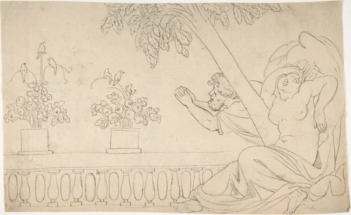 Beseeching Couple under a Tree by anonymous, drawing, 1775-1825