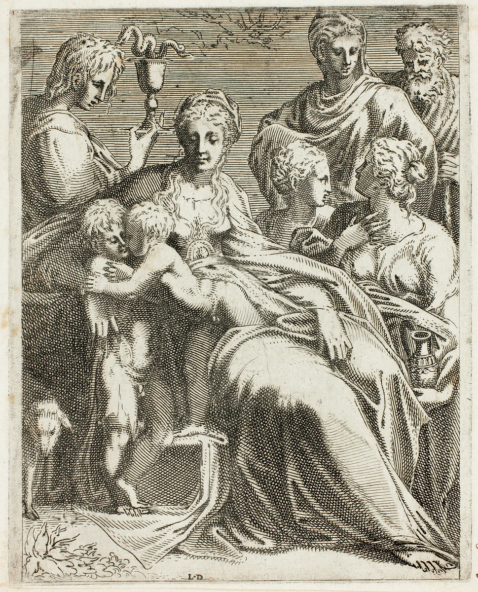 The Holy Family with Saints by Léon Davent, print, 1540-1555