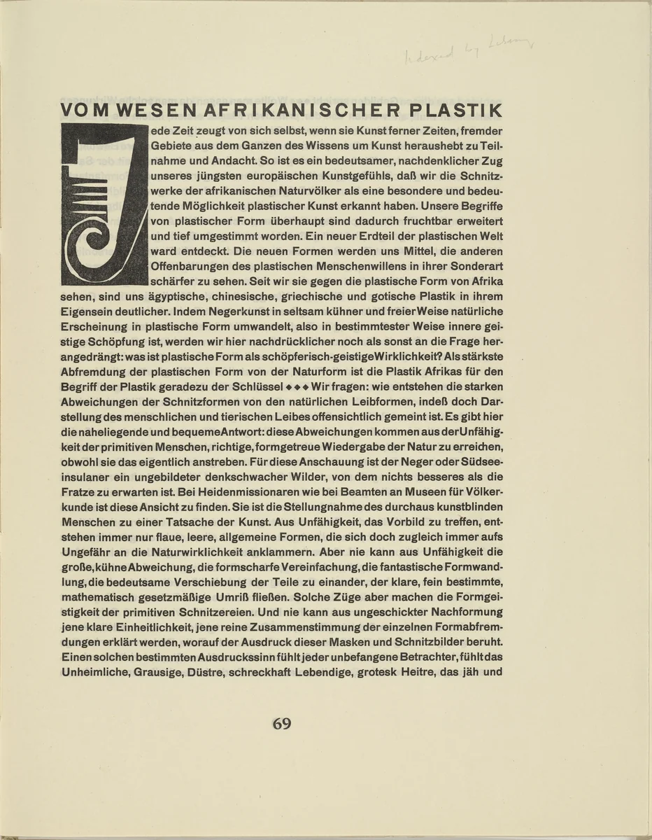 Ornamental initial 'J' from the periodical Kündung, vol. 1, no. 4, 5, 6 (April, May, June 1921) by Karl Schmidt-Rottluff, periodical, 1921