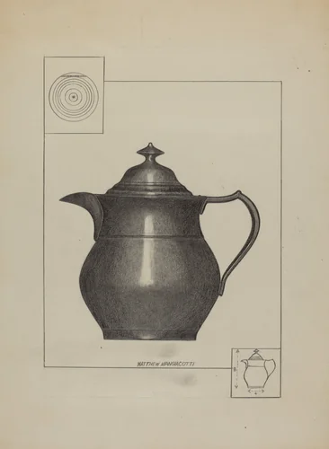 Pewter Water Pitcher by Matthew Mangiacotti, index of american design, 1936