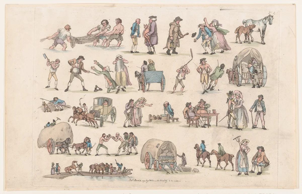 Plate 4, Outlines of Figures, Landscapes and Cattle...for the Use of Learners by Thomas Rowlandson, print, 1790