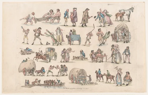 Plate 4, Outlines of Figures, Landscapes and Cattle...for the Use of Learners by Thomas Rowlandson, print, 1790