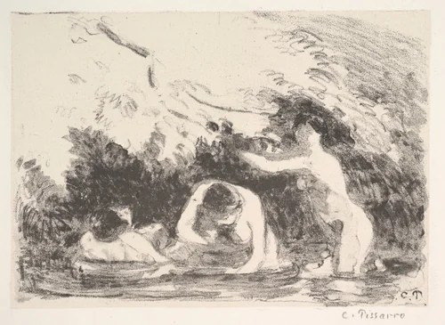 Bathers in the Shade of Wooded Banks by Camille Pissarro, print, 1894