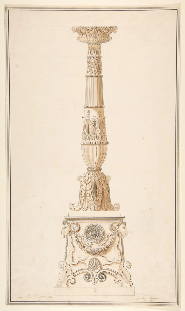 Design for a candlestick by Adolph-Jean LaVergne, drawing, 1839