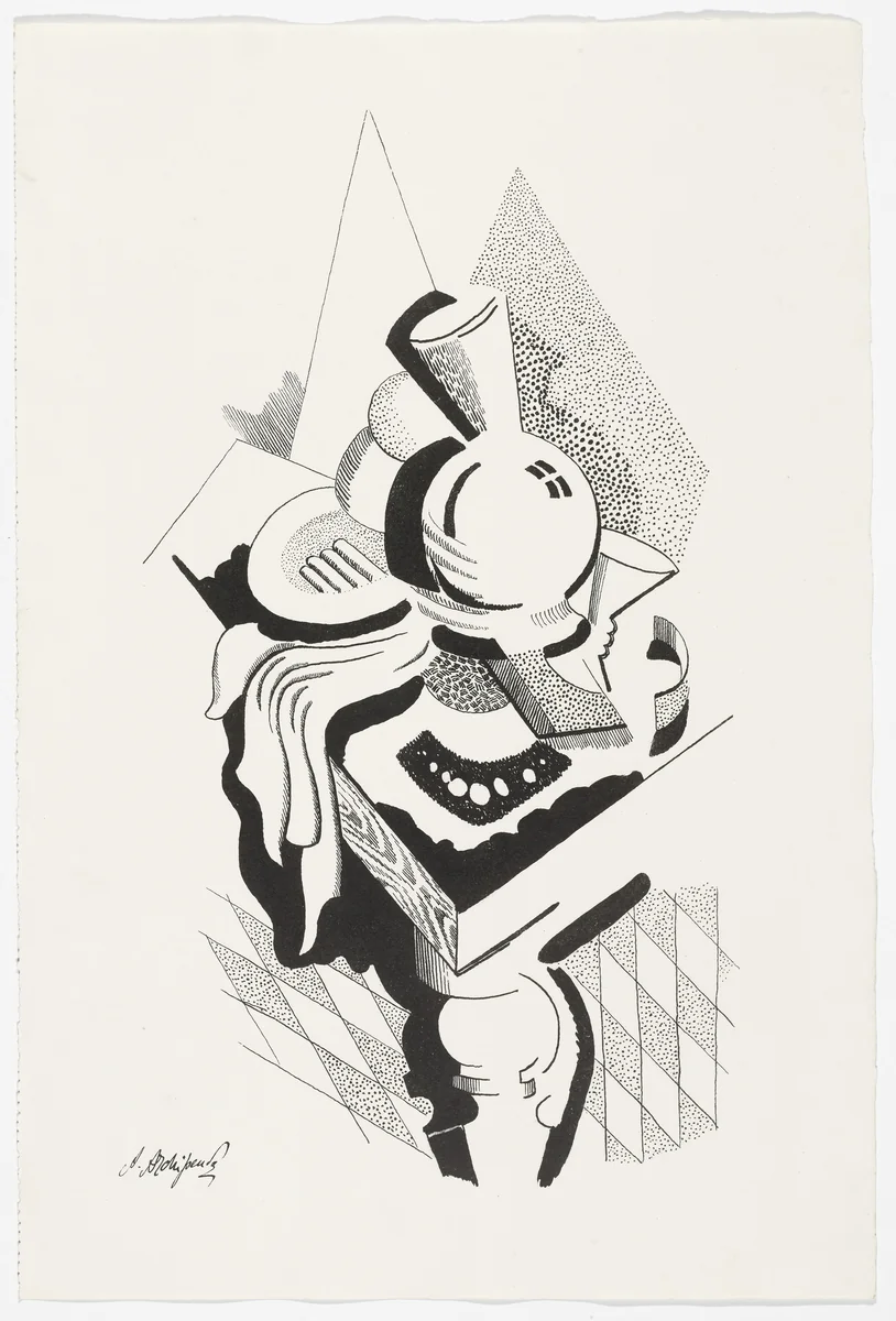 Untitled (Still Life with Vase) from the portfolio Alexandre Archipenko: Dreizehn Steinzeichnungen by Alexander Archipenko, print, 1921