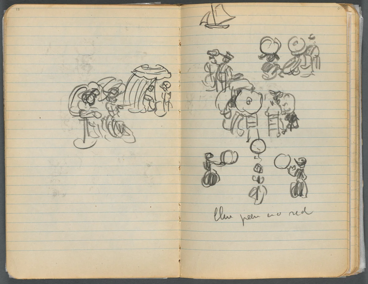 Sketchbook, page 110 &111: Study for Figures on a Beach by Maurice Prendergast, book, 1905-1910