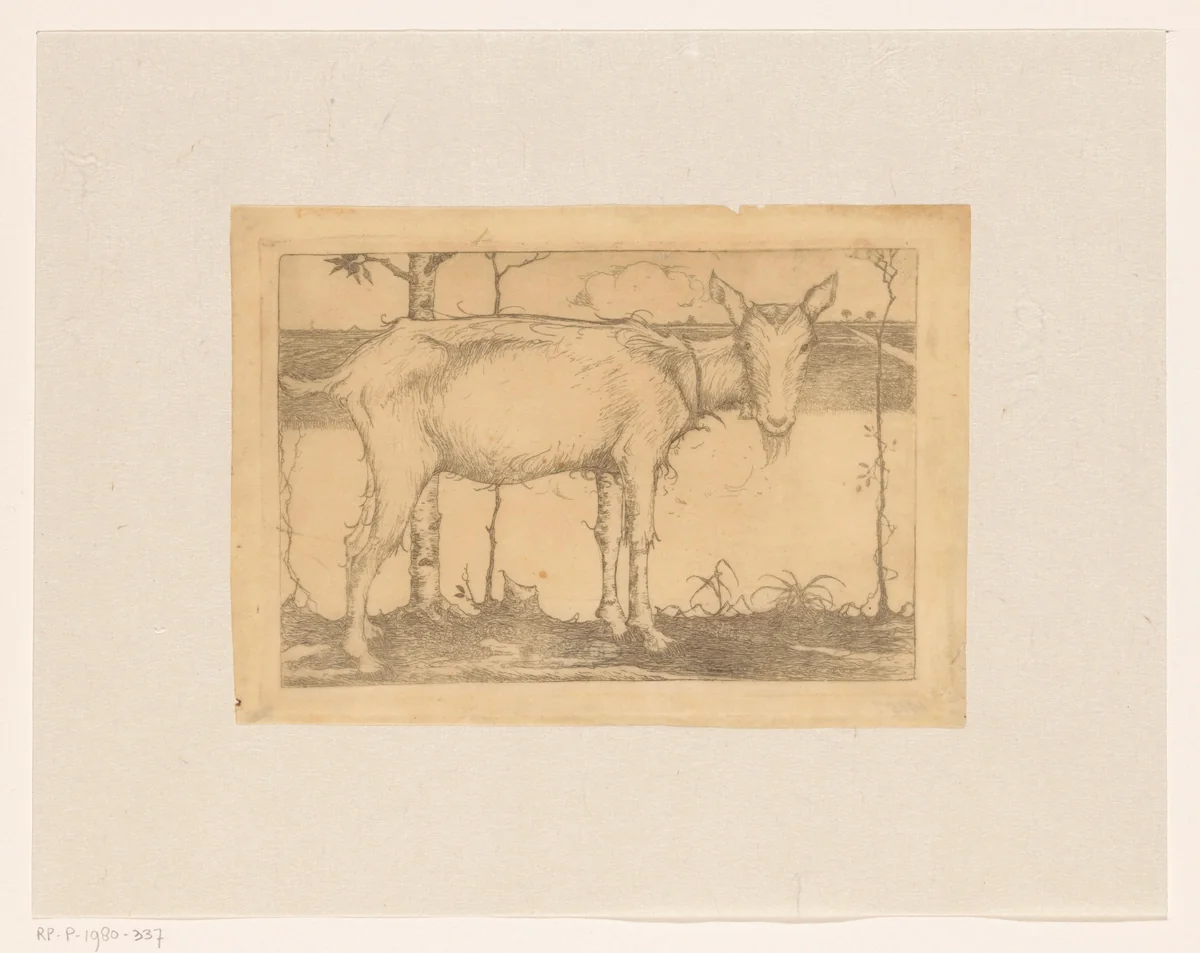 Geit op oever by Jan Mankes, print, 1912-1913