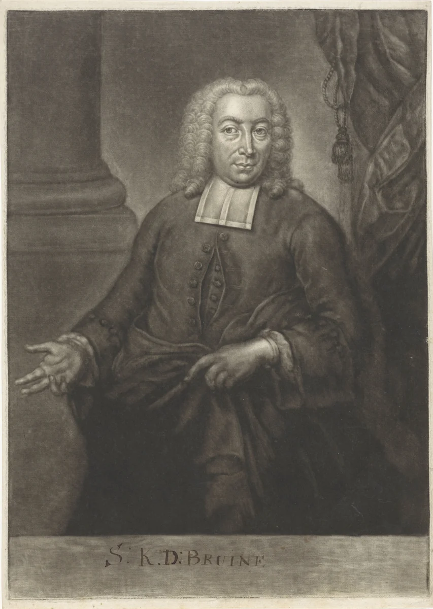 Portret van Samuel Koenraad de Bruine by Johannes van Vilsteren, print, 1723-1763