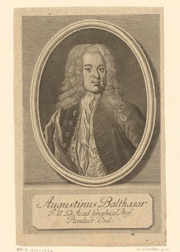 Portret van Augustin Balthasar by Johann Martin Bernigeroth, print, 1743