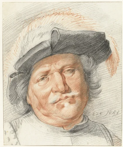Hoofd van een man by Leendert van der Cooghen, drawing, 1651