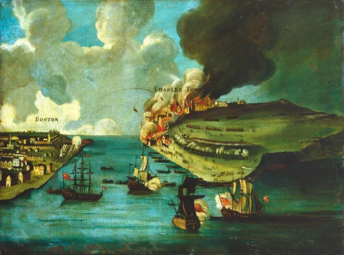 Attack on Bunker's Hill, with the Burning of Charles Town by American 18th Century, painting, 1783