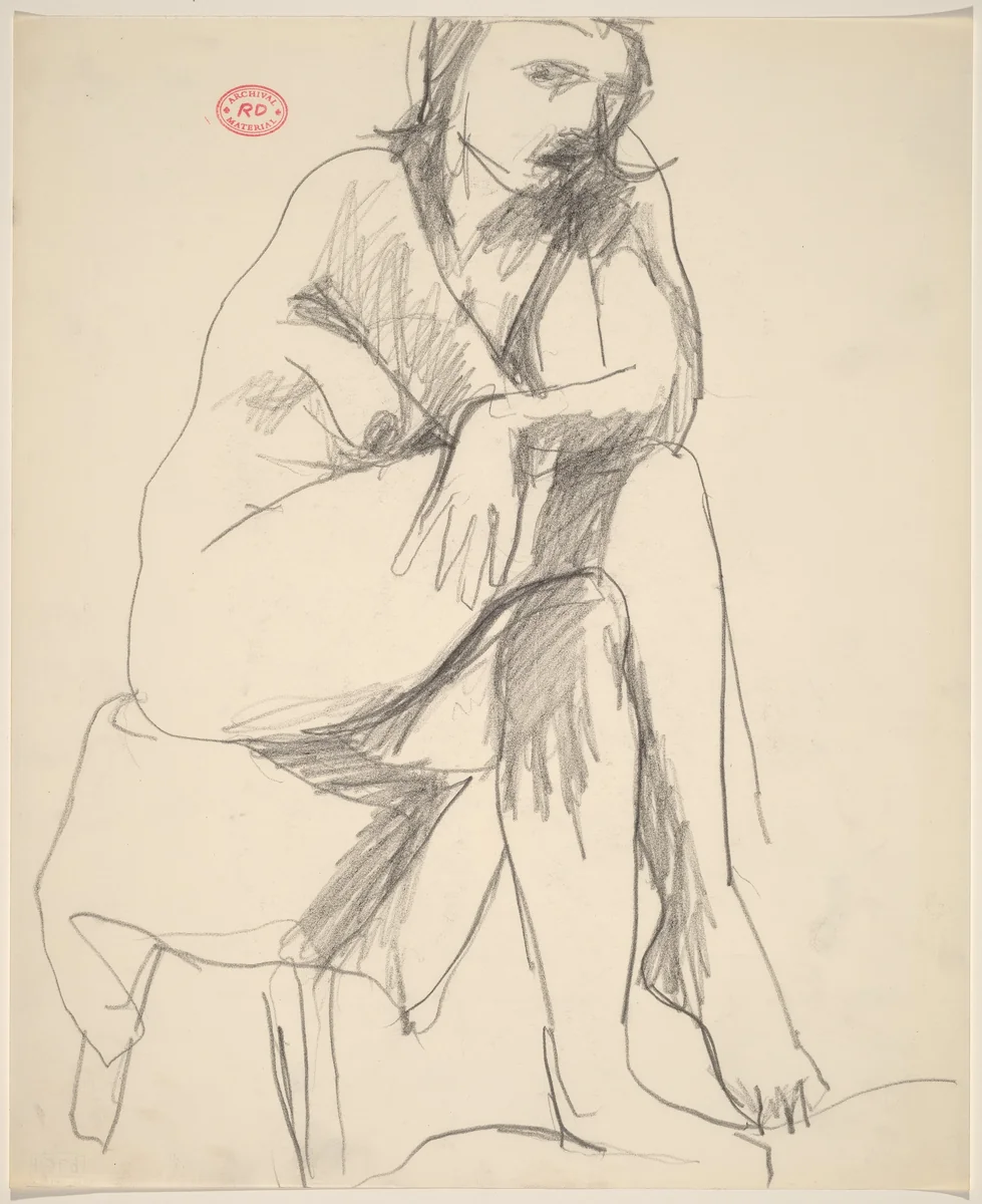 Untitled [seated female nude with crossed legs on draped stool] by Richard Diebenkorn, drawing, 1955-1967