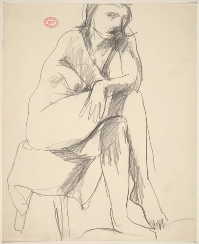 Untitled [seated female nude with crossed legs on draped stool] by Richard Diebenkorn, drawing, 1955-1967