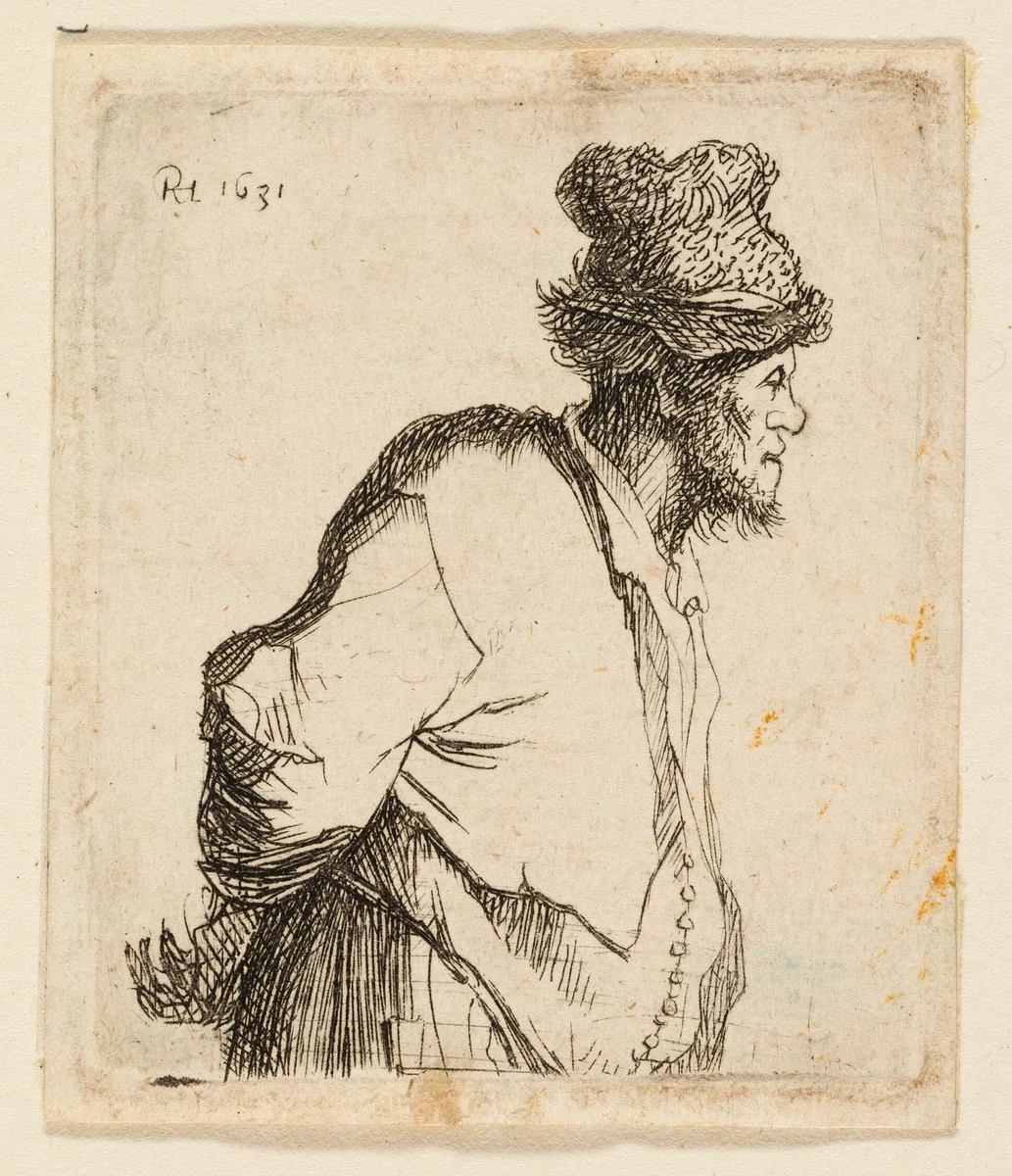 Peasant with His Hands Behind His Back by Rembrandt van Rijn, print, 1629