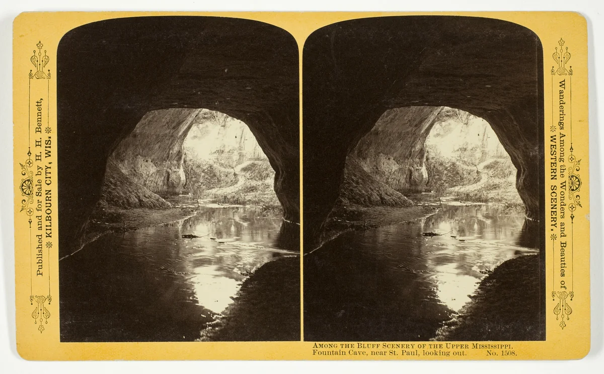 Fountain Cave, near St. Paul, looking out, No. 1508 from the series "Among the Bluff Scenery of the Upper Mississippi" by Henry Hamilton Bennett, photograph, 1870-1908