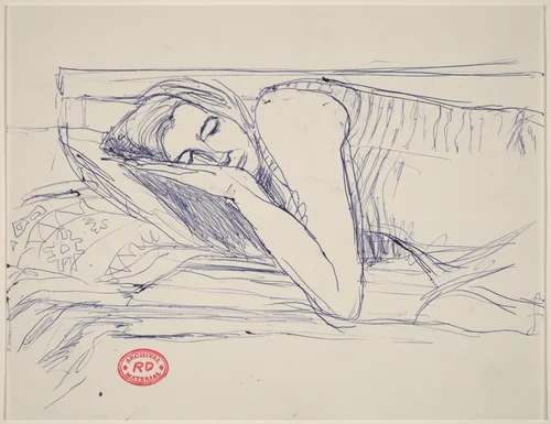Untitled [woman sleeping with head on pillow] by Richard Diebenkorn, drawing, 1955-1967
