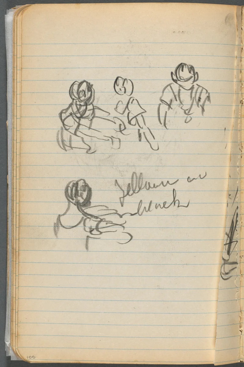 Sketchbook, page 100: Figures with Notes by Maurice Prendergast, book, 1905-1910
