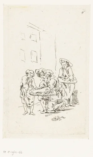 Twee straatverkopers by François Boucher, print, 1727-1755