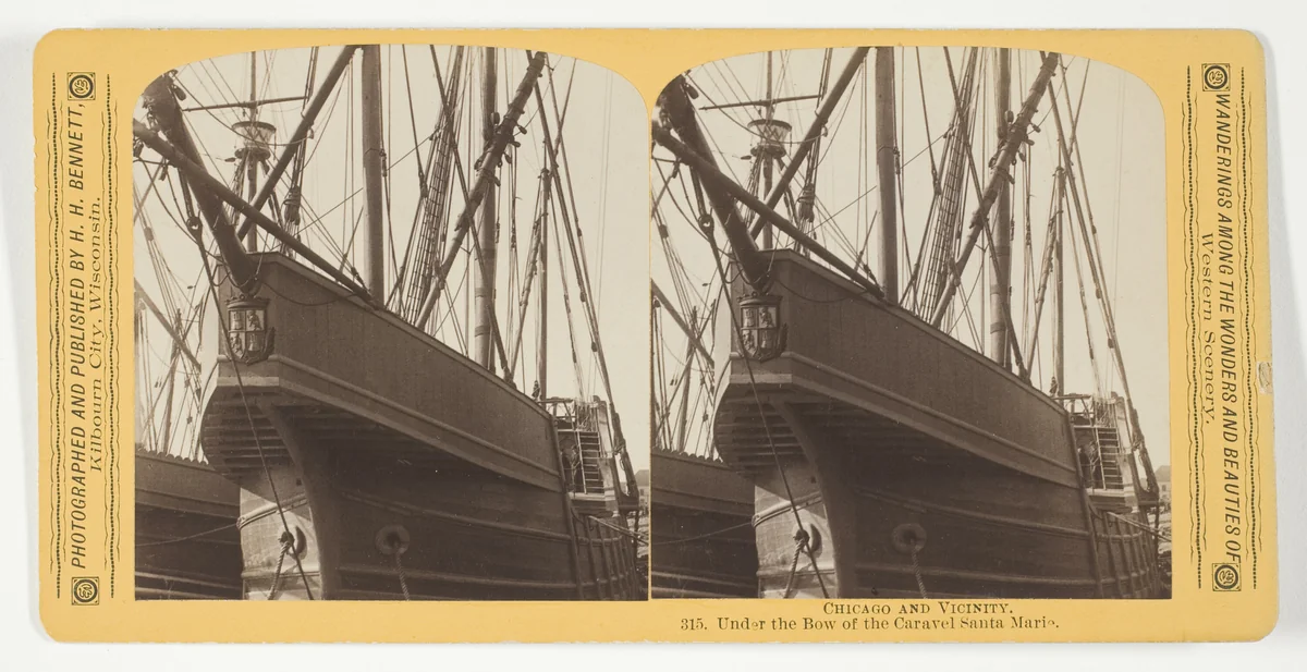 Under the Bow of the Caravel Santa Maria, from the series "Chicago and Vicinity" by Henry Hamilton Bennett, photograph, 1887-1893