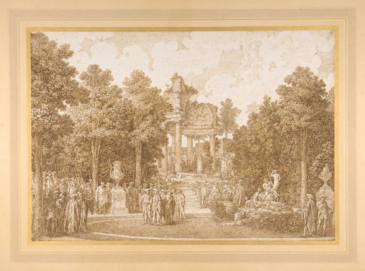 Veduta del Boschetto d'Arcadia dalla parte del Tempio by Ennemond Alexandre Petitot, drawing, 1735-1801
