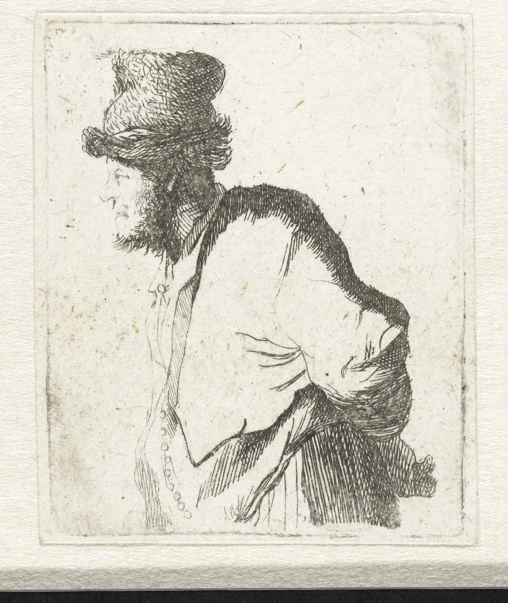 Peasant with his hands behind his back by anonymous, print, 1631