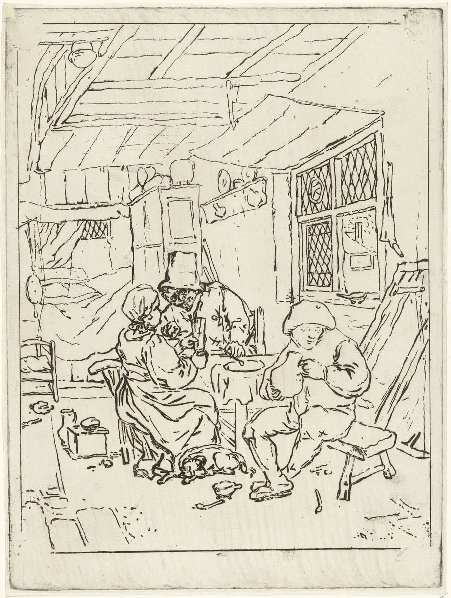 Boereninterieur (tweede versie) by Jabes Heenck, print, 1767-1782