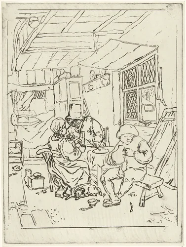 Boereninterieur (tweede versie) by Jabes Heenck, print, 1767-1782