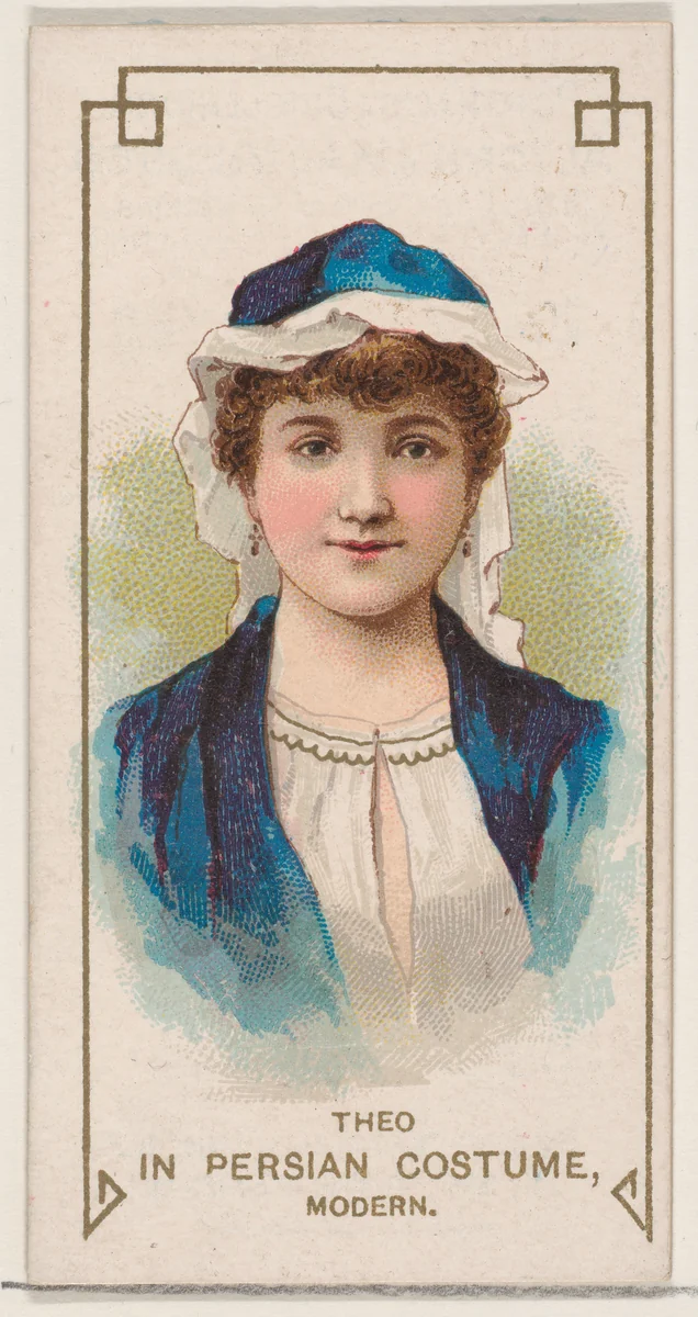 Theo in Modern Persian Costume, from the set Actors and Actresses, First Series (N70) for Duke brand cigarettes by W. Duke, Sons & Co., print, 1888-1889