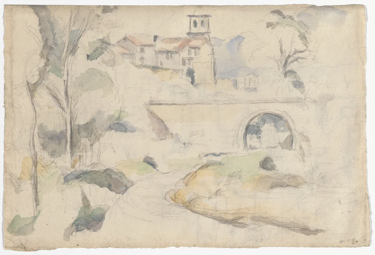 The Bridge at Gardanne (recto); View of Gardanne (verso) by Paul Cézanne, drawing, 1885