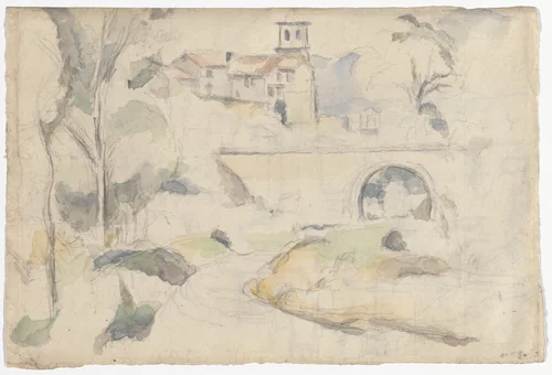 The Bridge at Gardanne (recto); View of Gardanne (verso) by Paul Cézanne, drawing, 1885