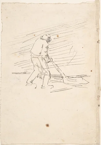 Study of a man pushing a plow by Félicien Rops, drawing, 1860-1900