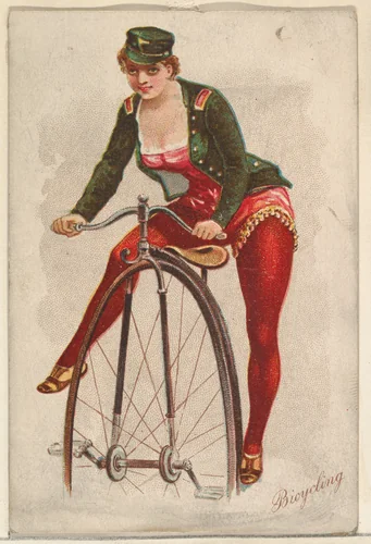 Bicycling, from the Pretty Athletes series (N196) issued by Wm. S. Kimball & Co. by William S. Kimball & Company, print, 1889