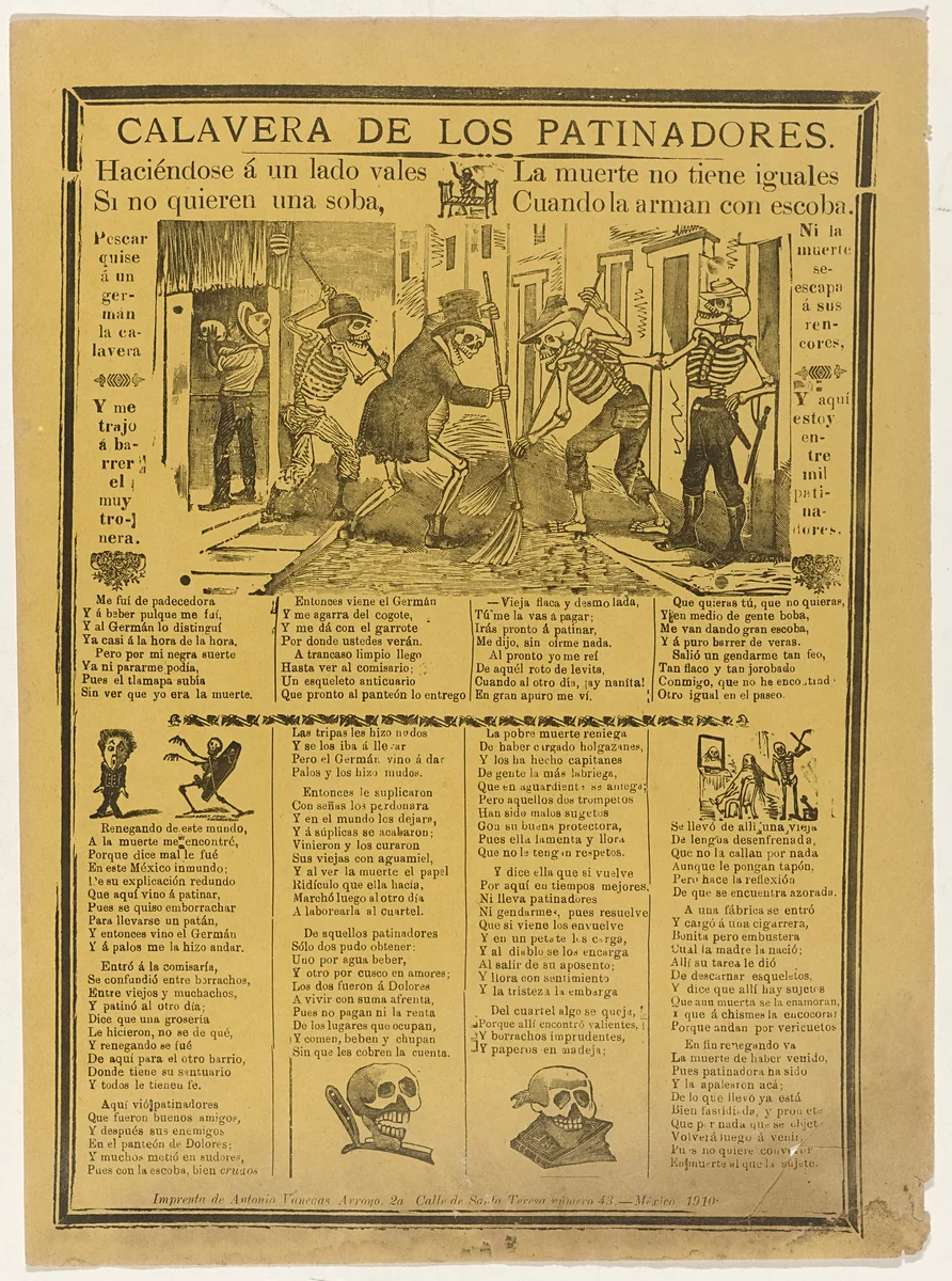 Street-Cleaner Calavera (Calavera de los patinadores) by José Guadalupe Posada, print, 1910