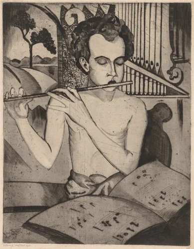 Flute Player by Lodewijk Schelfhout, print, 1918