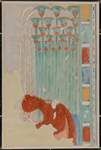 Hippopotamus in a Marsh Scene, Tomb of Amenehhat by Charles K. Wilkinson, artwork, -1479--1425