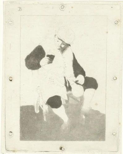 Zittende boer met kruik by Cornelis Ploos van Amstel, print, 1763-1768