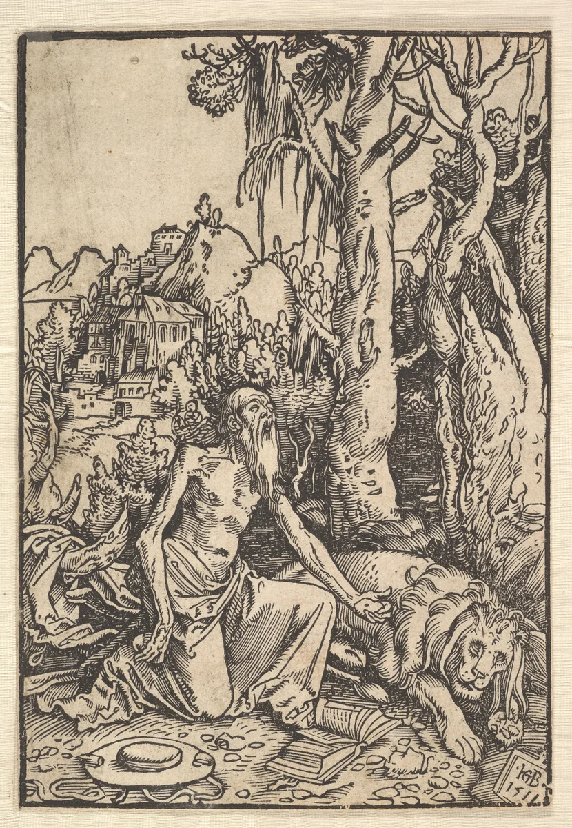 St. Jerome in the Desert by Hans Baldung, print, 1511