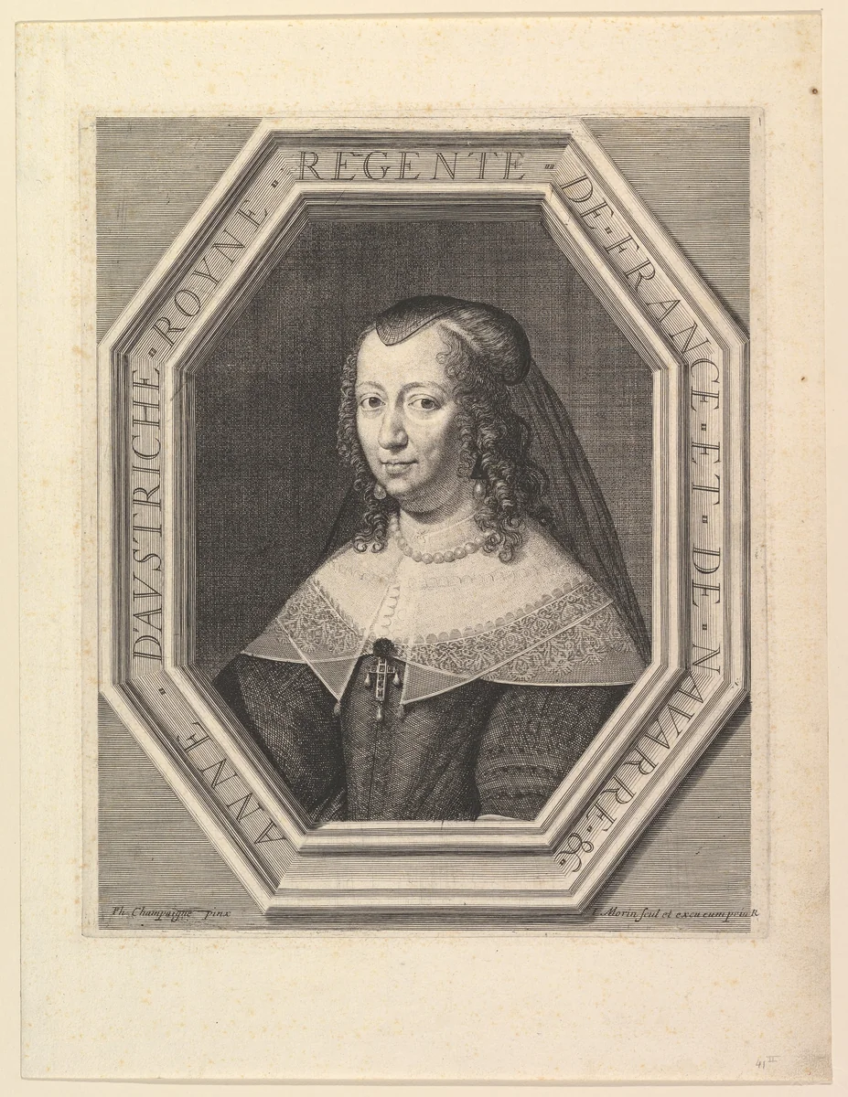 Anne d'Autriche, reine de France, en deuil de cour by Jean Morin, print, 1605-1650