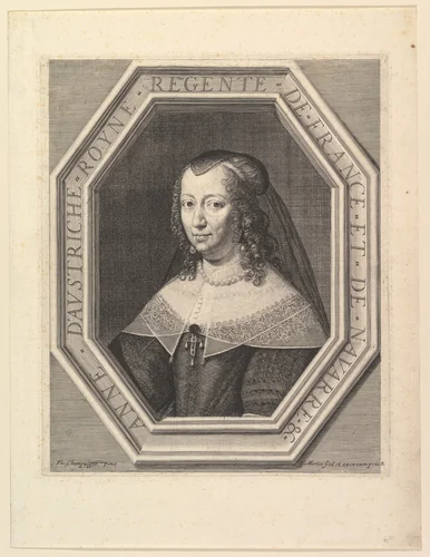 Anne d'Autriche, reine de France, en deuil de cour by Jean Morin, print, 1605-1650