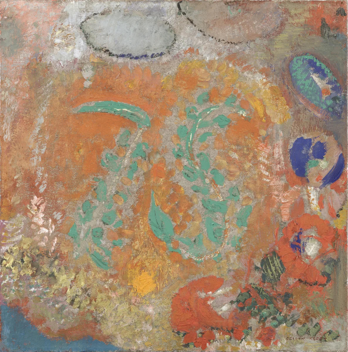 Composition: Flowers without a Vase by Odilon Redon, painting, 1905