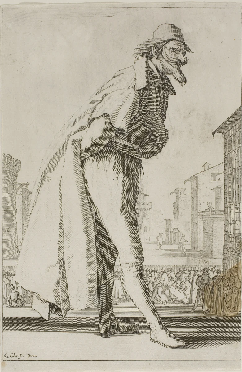 Pantalone, from Three Italian Comedians by Jacques Callot, print, 1618-1620