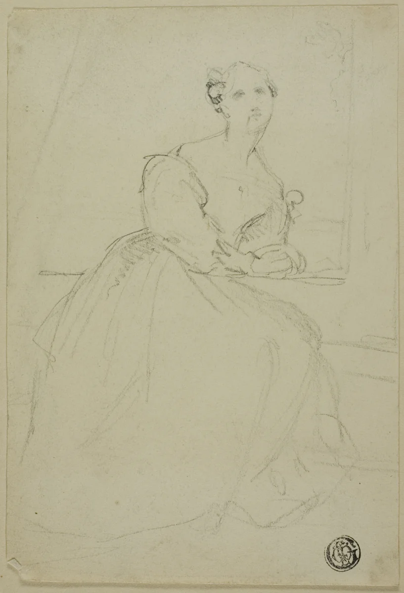 Sketch of Seated Woman in Evening Dress by Unknown Artist, drawing, 1800-1899