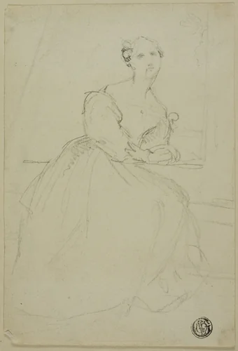 Sketch of Seated Woman in Evening Dress by Unknown Artist, drawing, 1800-1899