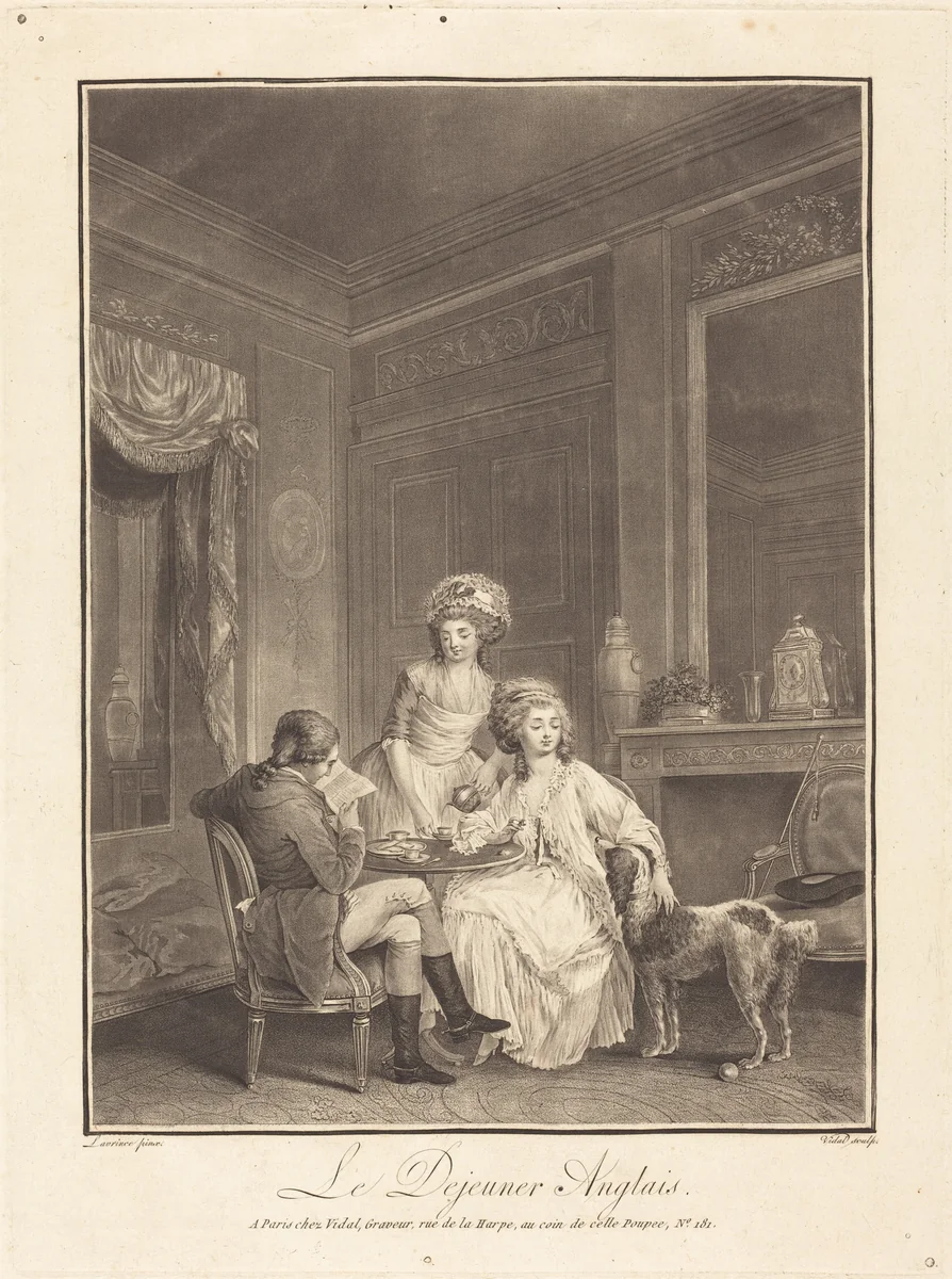 Le dejeuner anglais by Gérard Vidal; Nicolas Lavreince, print, 1742-1801