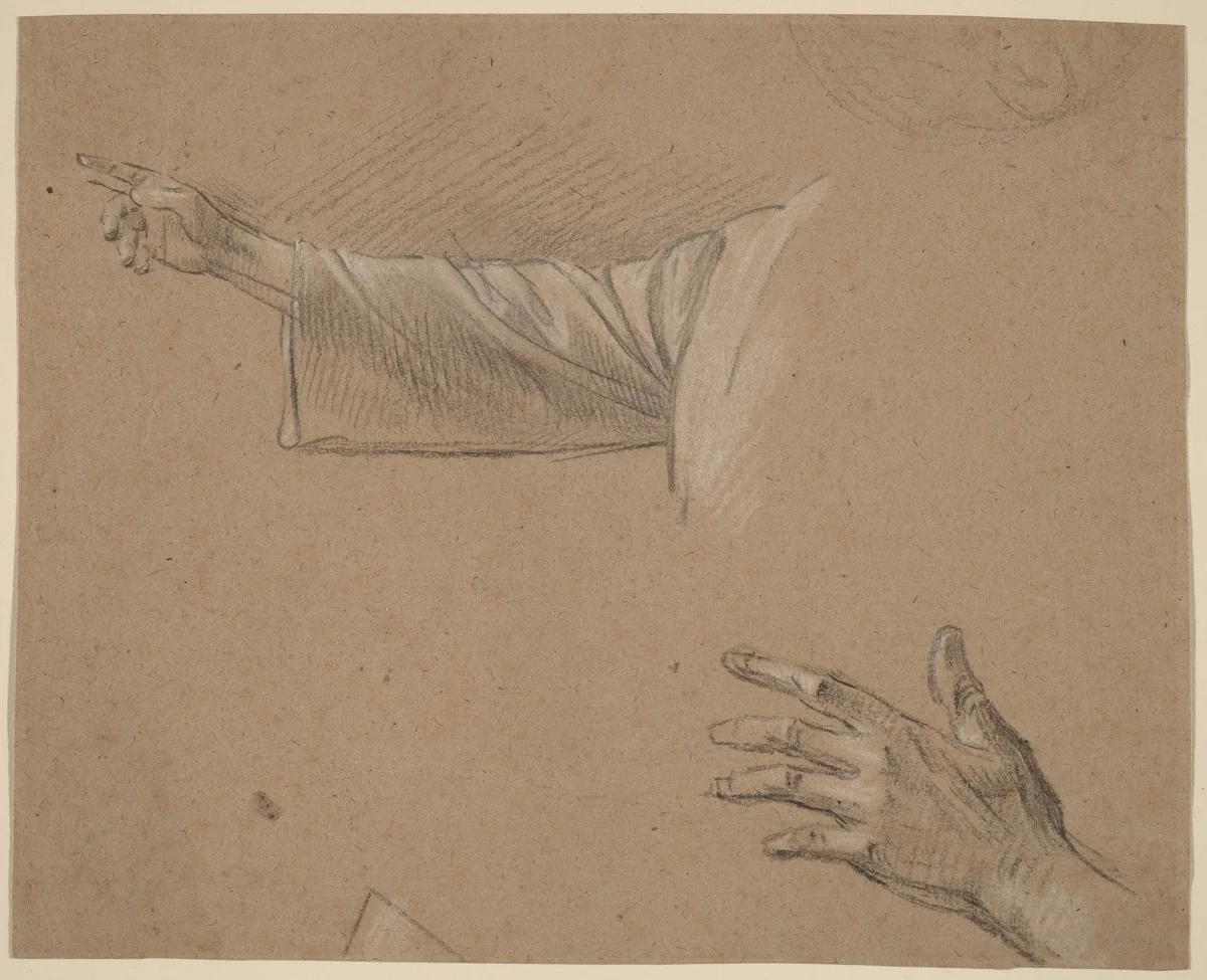 Study of a Right Arm and a Left Hand by Benjamin West, drawing, 1738-1820
