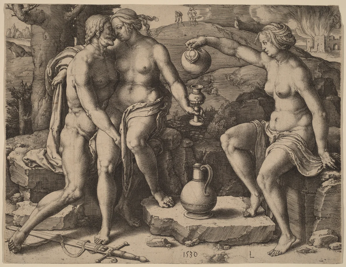 Lot and His Daughters by Lucas van Leyden, print, 1530