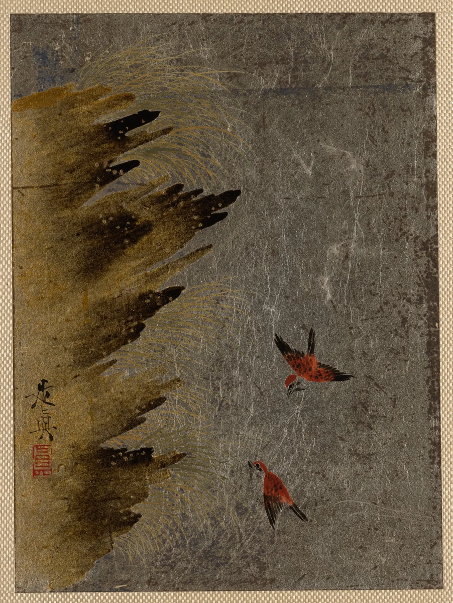 Birds and Jutting Rocks by Shibata Zeshin (柴田是真), painting, 1807-1868