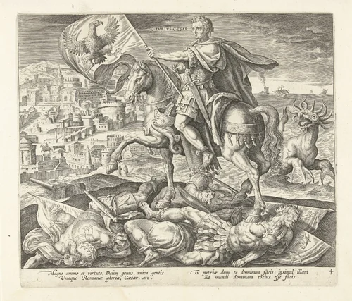 Julius Caesar als vierde koning uit het visioen van Daniël by Unknown, print, 1570-1618