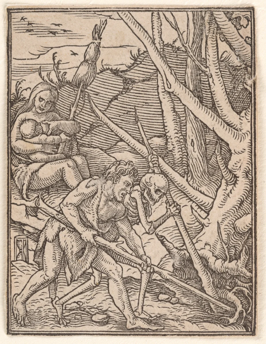 Adam Ploughing, from "The Dance of Death" by Hans Holbein the Younger, print, 1521-1538