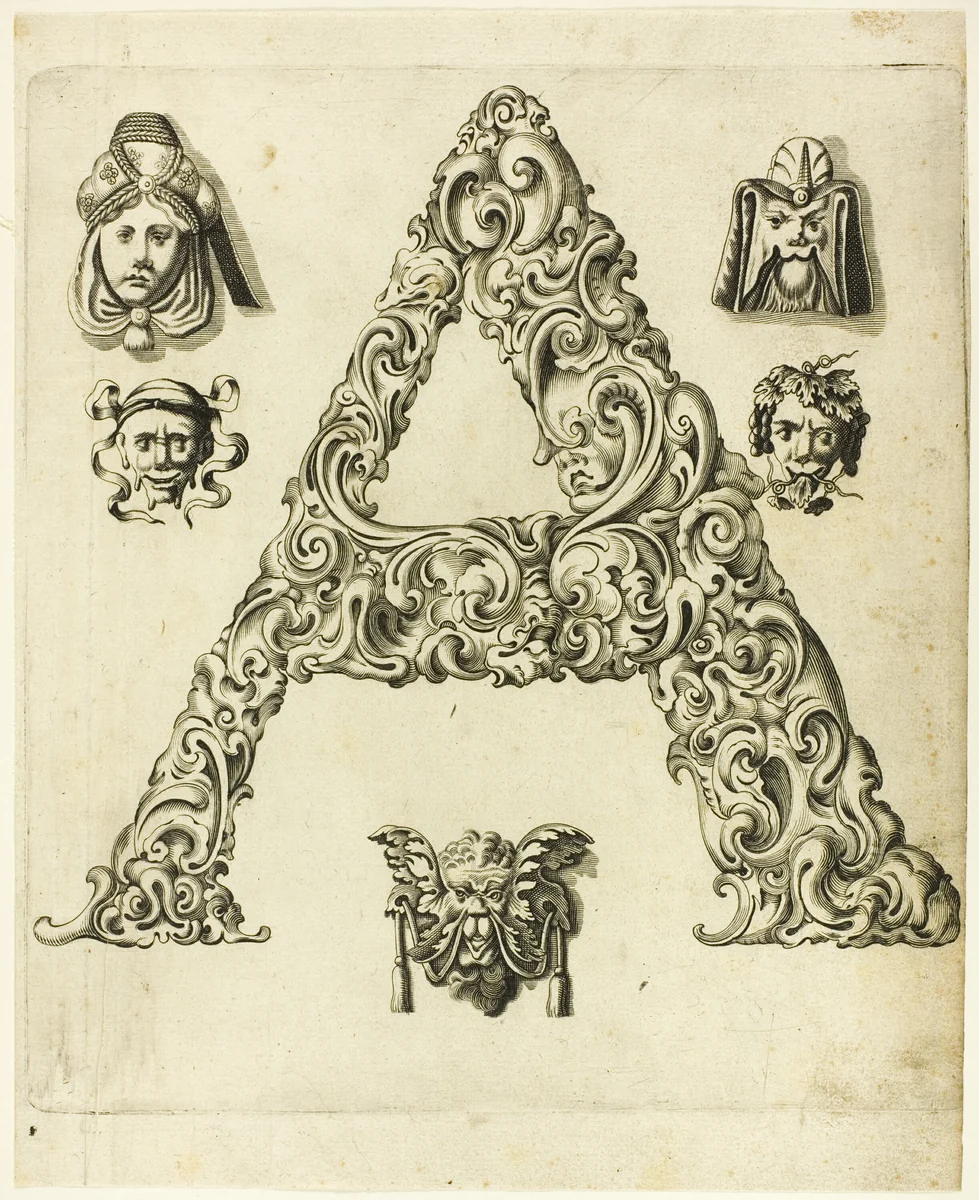 Letter A by Peter Aubry, print, 1630